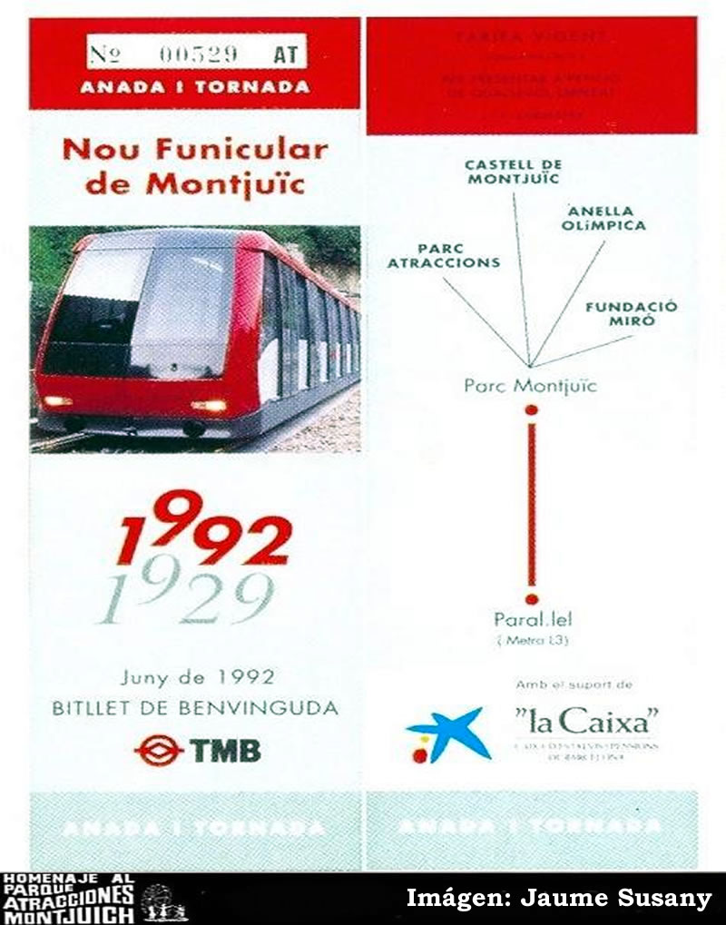 Billete conmemorativo del funicular de Montjuic 1992