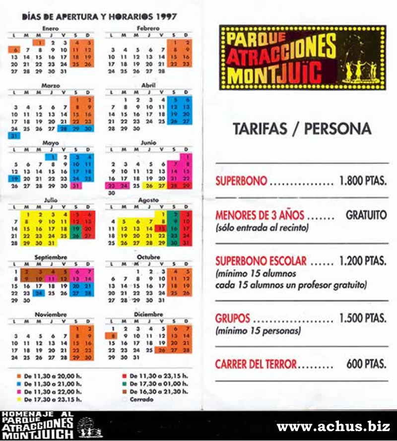 Calendario y horarios del año 1997