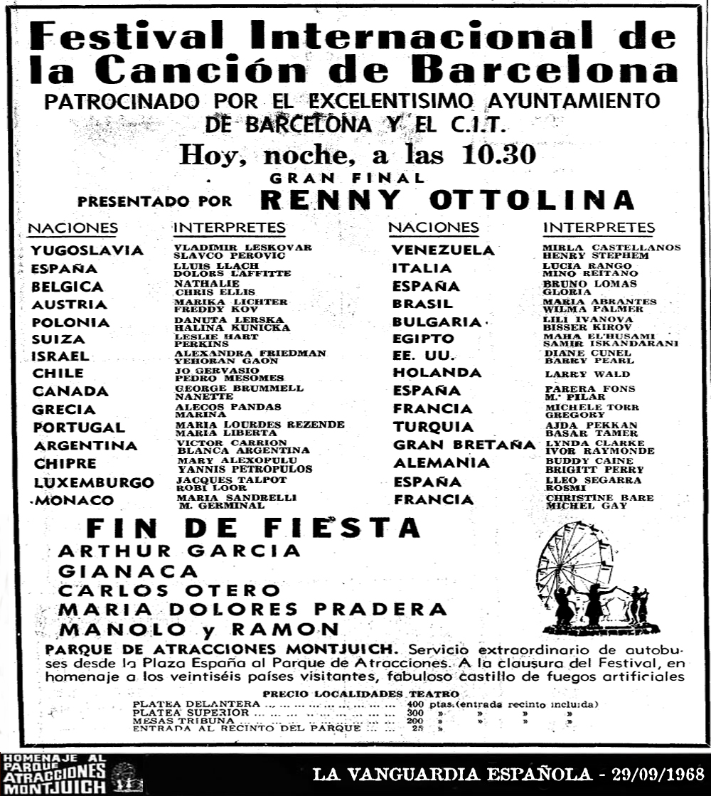 Cartel anunciando el Festival Internacional de la Canción de Barcelona